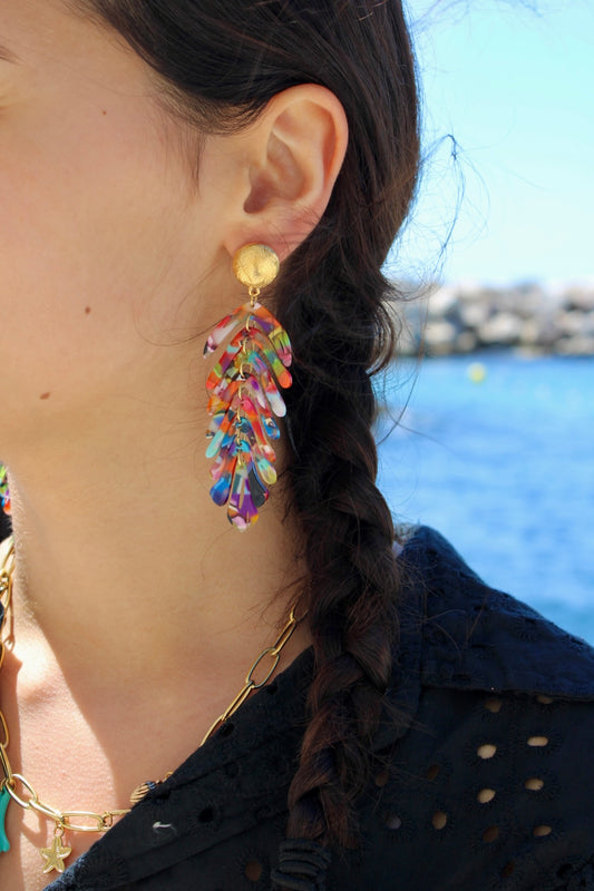 Boucles d'oreilles ACE - Feuille multicolore