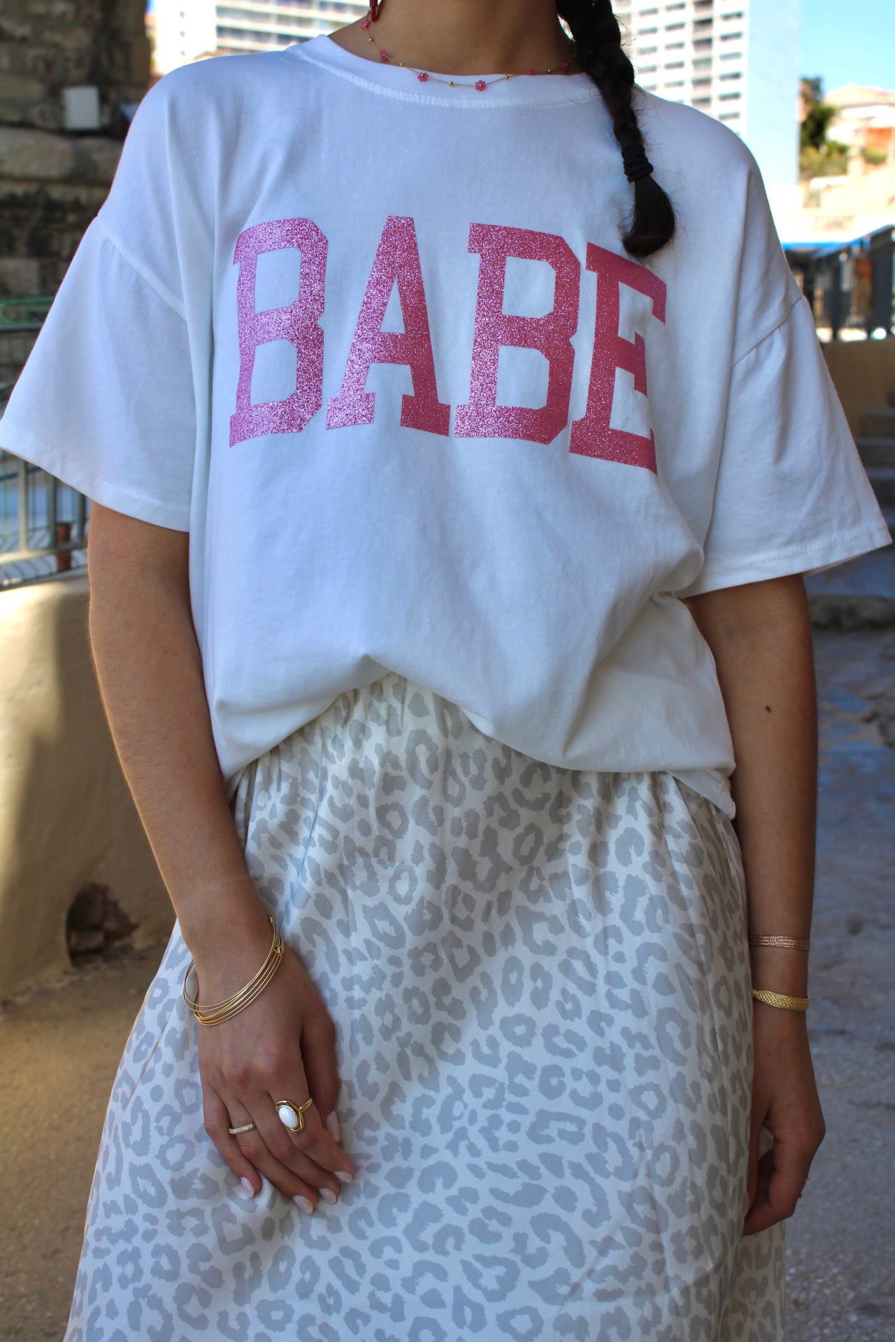 Tee-shirt - BABE Blanc & rose