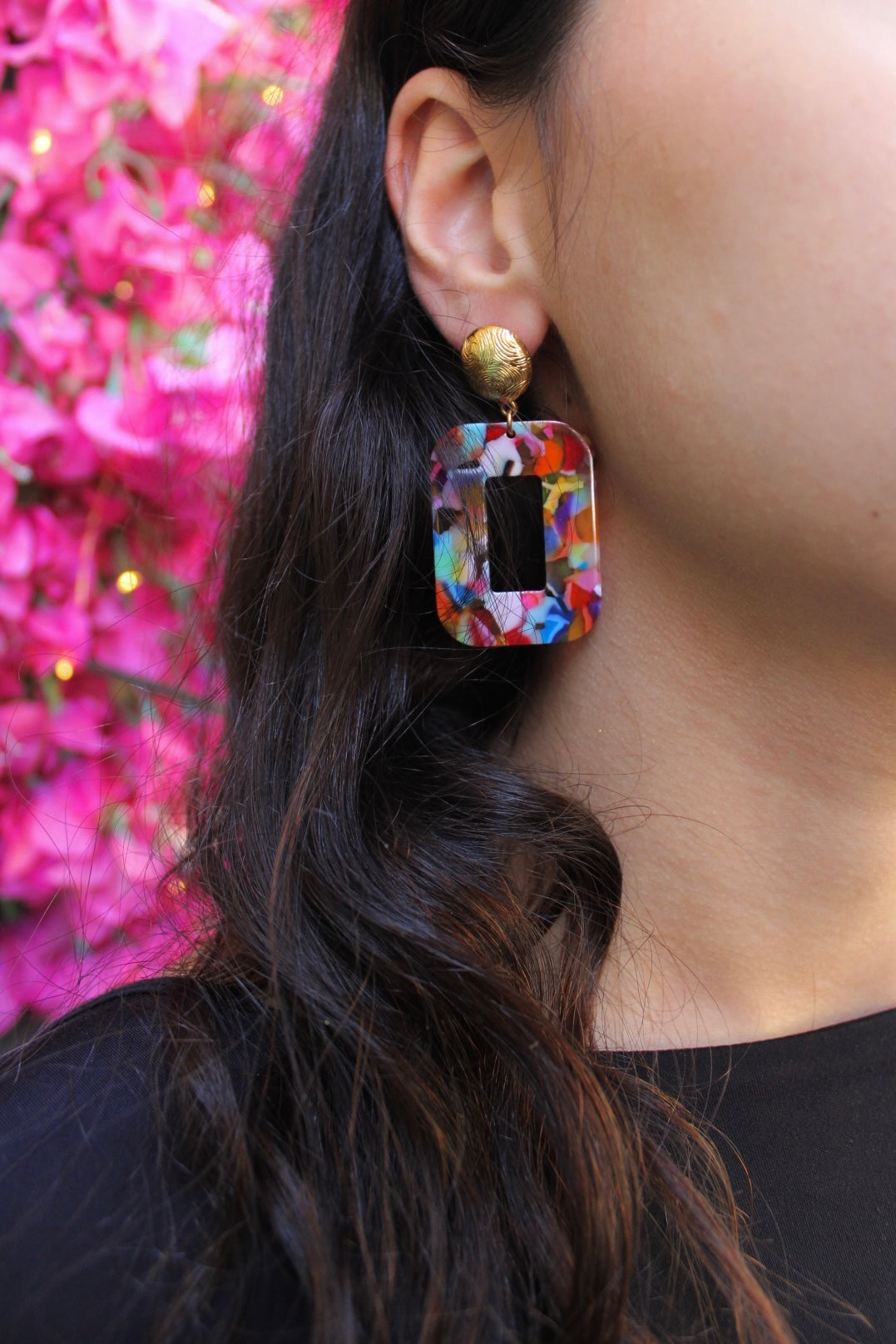 Boucles d'oreilles ACE - Carré multicolore