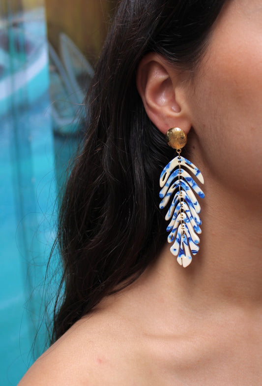 Boucles d'oreilles ACE - Feuille Bleue & Blanche