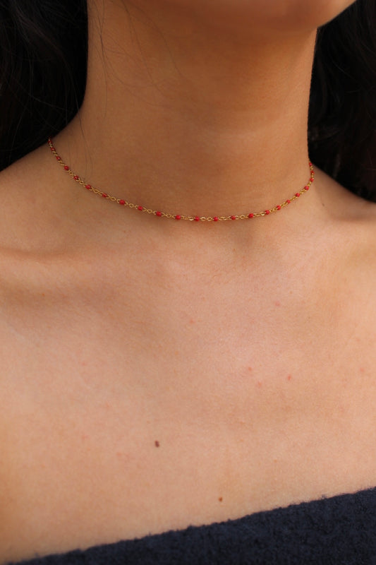 Collier - Mini perles rouges