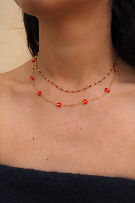 Collier - Marguerites rouges