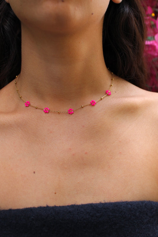 Collier - Marguerites fushia