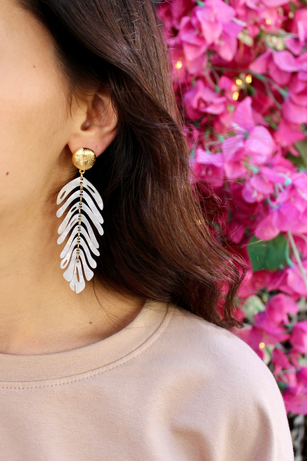 Boucles d'oreilles ACE - Feuille blanche