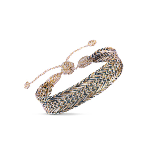 Bracelet Maayaz - Moyen Tressé Gold & Silver Teal Green