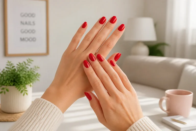 Mains impeccables ongles rouges eclatants