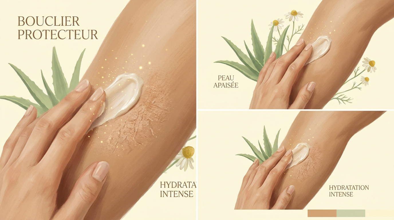 Application d'une crème riche sur une peau sèche