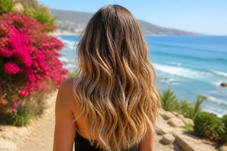 Balayage californien cheveux longs et ondules