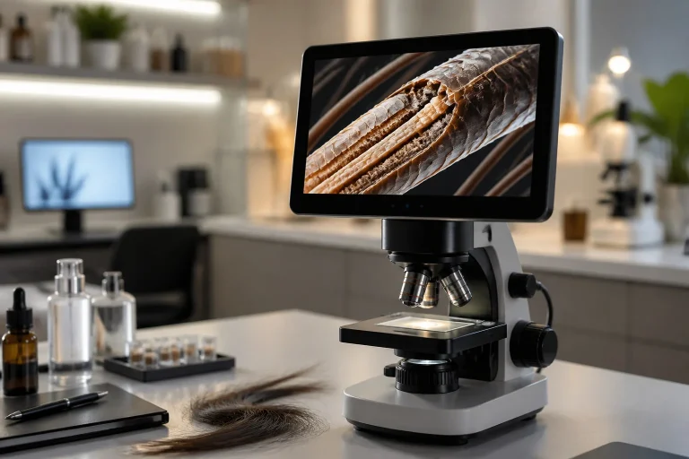 Microscope analysant la structure des cheveux