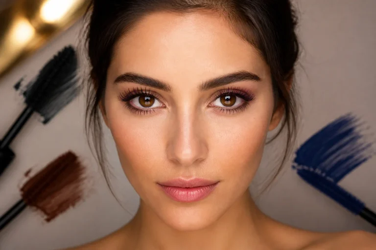 Yeux marron captivants avec mascara colore