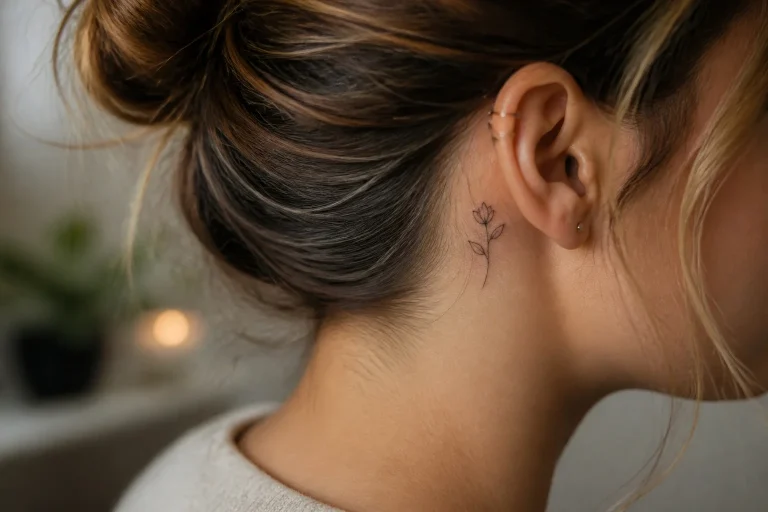 Tatouage minimaliste derriere loreille