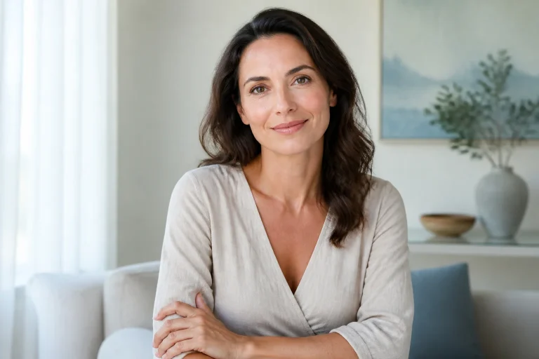 Portrait de femme sereine et radieuse