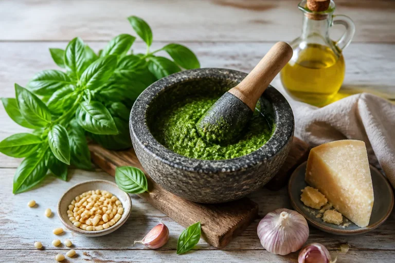 Pesto frais fait maison basilic ail pignons et parmesan