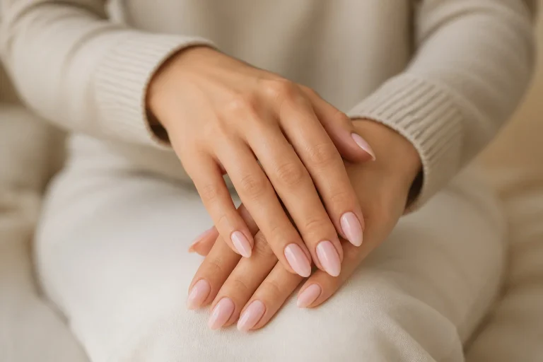 Mains elegantes aux ongles roses